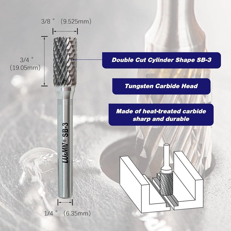 LU&MN SB-3 Tungsten Carbide Burr Cylinder Shape Double Cut Rotary Burrs File, 4pcs - Image 2
